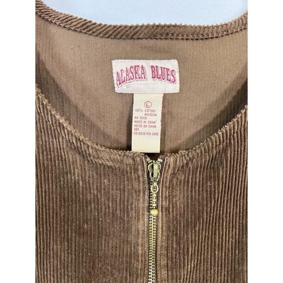 Vtg Alaska Blue Corduroy Zip Front Jumper Dress 100% Cotton Midi Brown Womens L - Picture 4 of 8